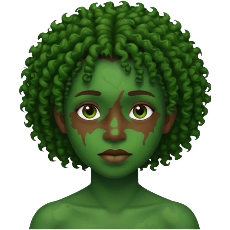 Faça um personagem negro com cicatrizes no rosto deixe o cabelo crespo e a pele verde emoji