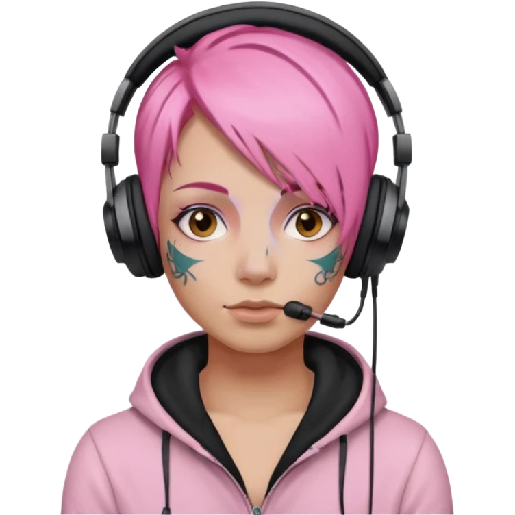 headphone and tattoes on face and pink haired emoji
