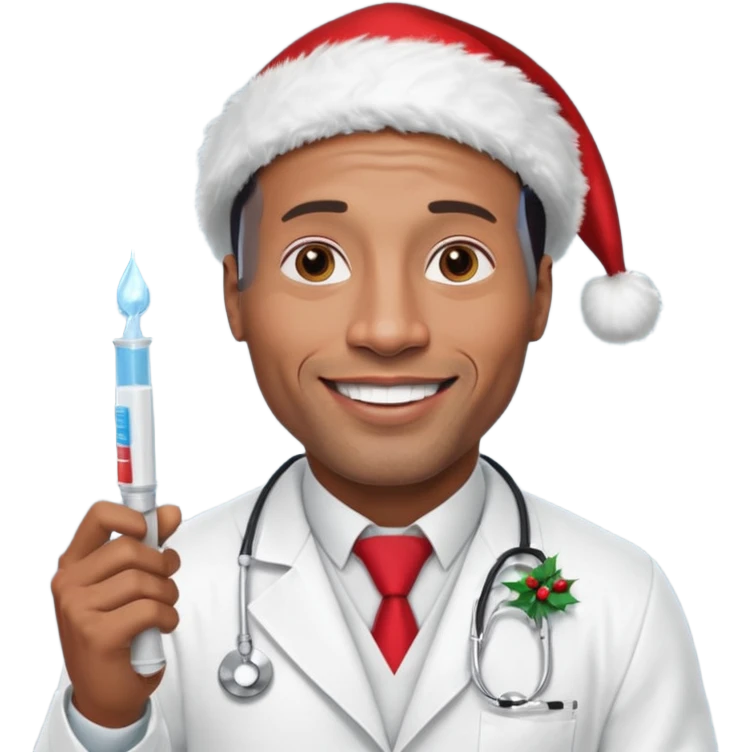 the rock vestido de doctor con una geringa en navidad emoji