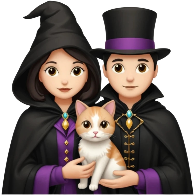 magician couple and their pet cat emoji
