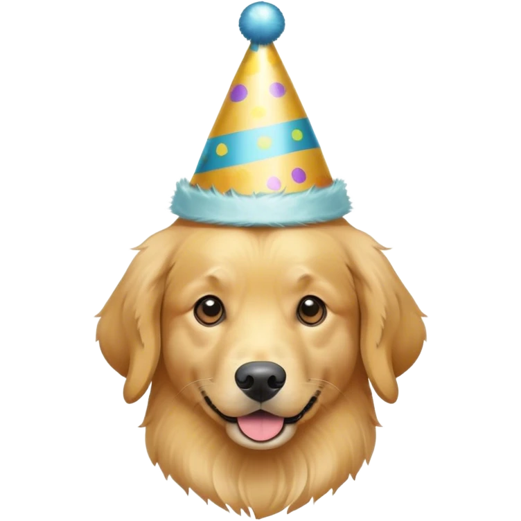 Golden retriever with party hat emoji
