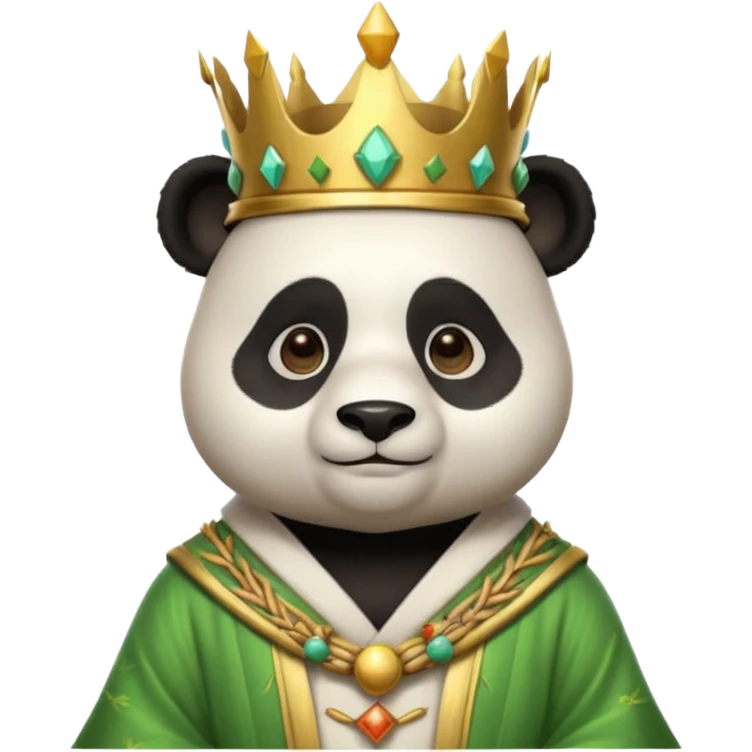 panda king portrait, head and shoulders only, bamboo-themed crown, royal robe collar, calm wise expression, cute fantasy style, 3D cartoon, mobile game icon style, clean background, no text, no watermark
 emoji