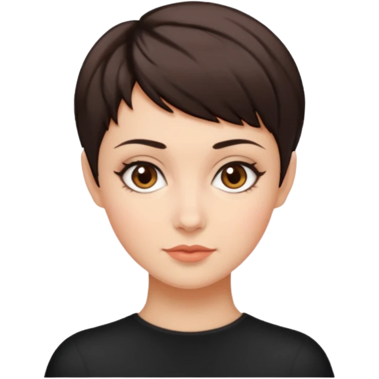 mujer pelo marron oscuro pixie cut ojos marrones emoji