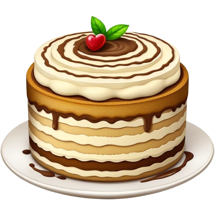 Tiramisu Cinematic Realistic Tiramisu Dessert Emoji, depicted as a delightfully messy, layered tiramisu with coffee-soaked sponge and mascarpone cream, rendered with rich textures and warm, indulgent lighting. emoji