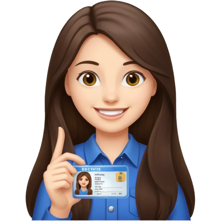 long hair brunette girl holding a driver license emoji