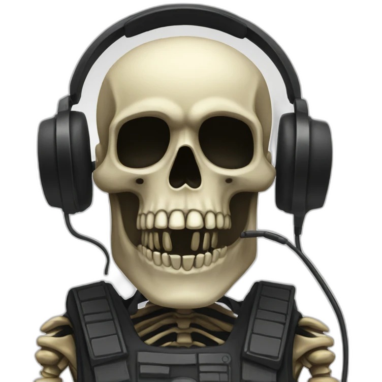 Military Skeleton mask with a long black mask underneath it and headset with a microphone emoji