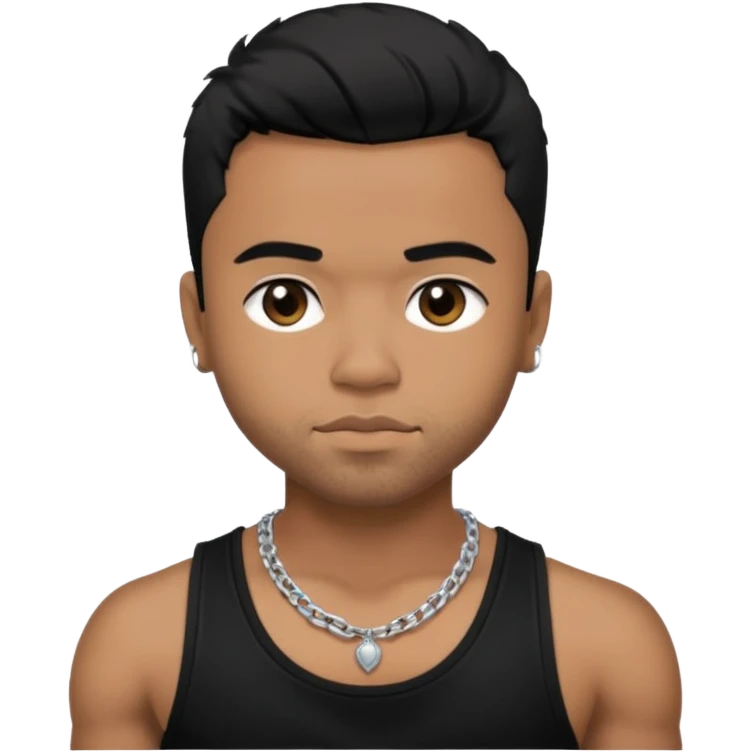 Raz B medium dark skin, black hair, black tank top with necklace emoji