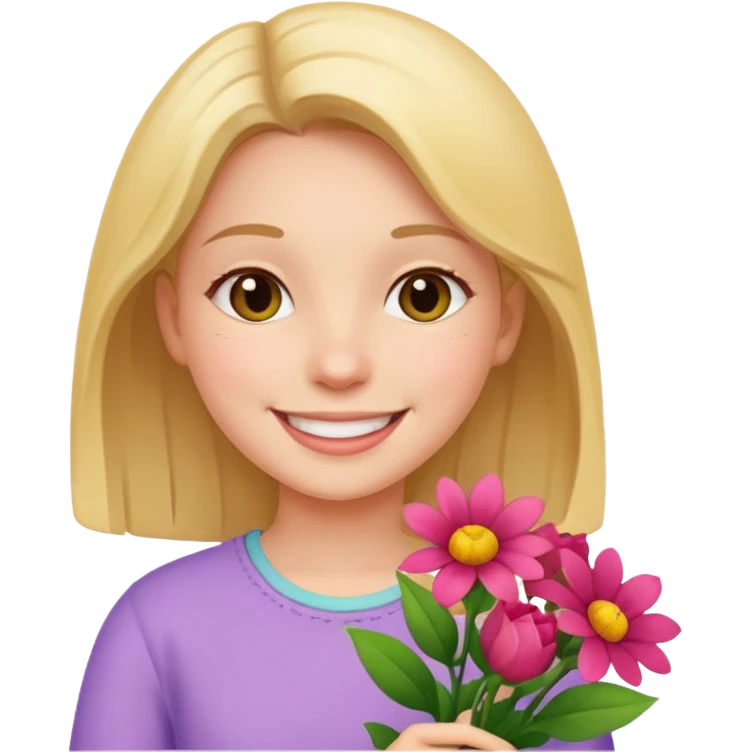 дівчинка що тримає в руках квіти emoji