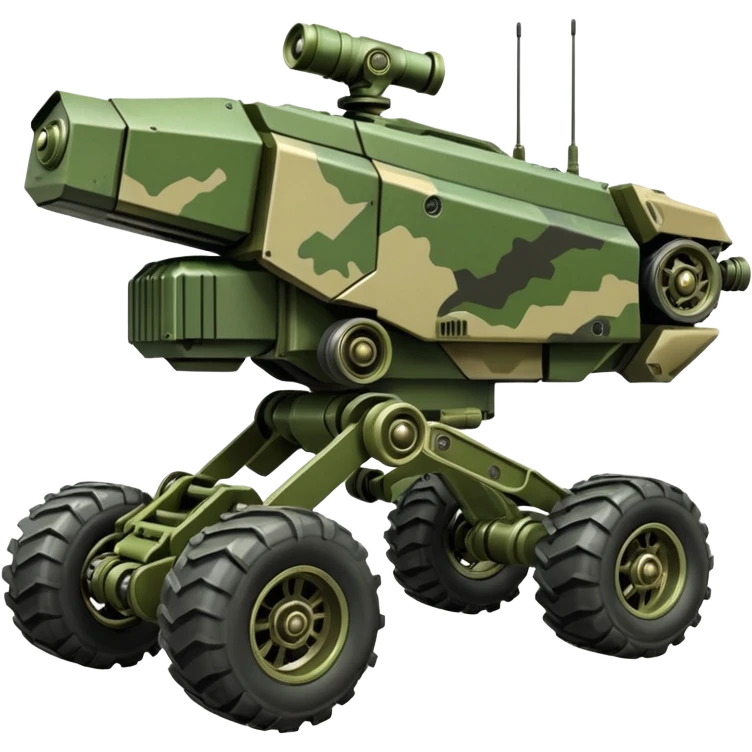 a 4-wheel armored camouflage army massive mech trail vehicle shooting ...