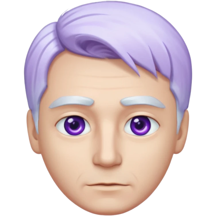 Beyaz göğüs hizasında düz saçları,mor-mavi karışımı göz rengi olan, bembeyaz tenli bir erkek emoji