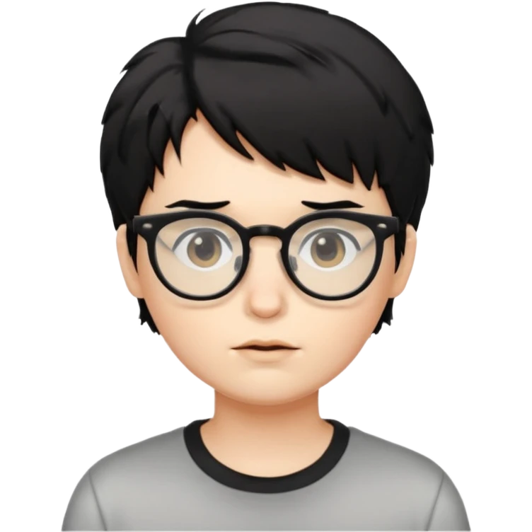 Cabelo bagunçado meio pequeno preto com cor de pele branca e com oculos emoji