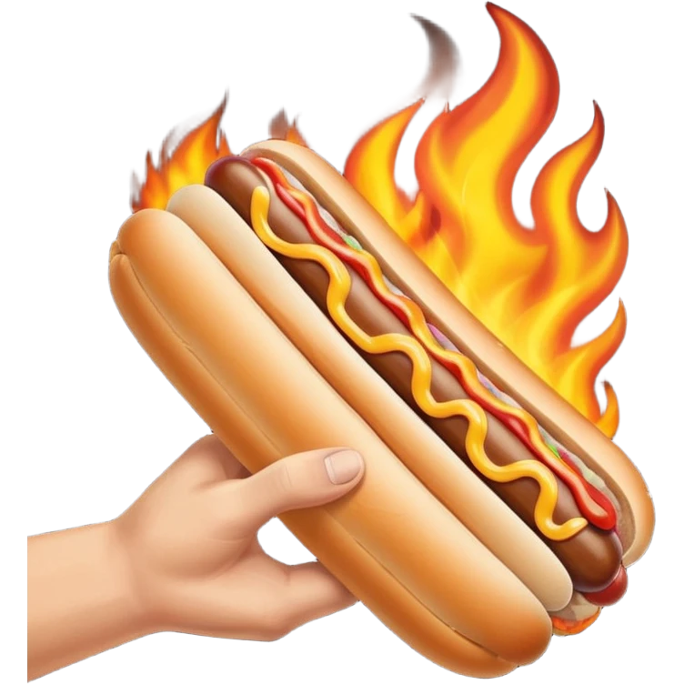 Hand Holding a Flaming Hotdog emoji