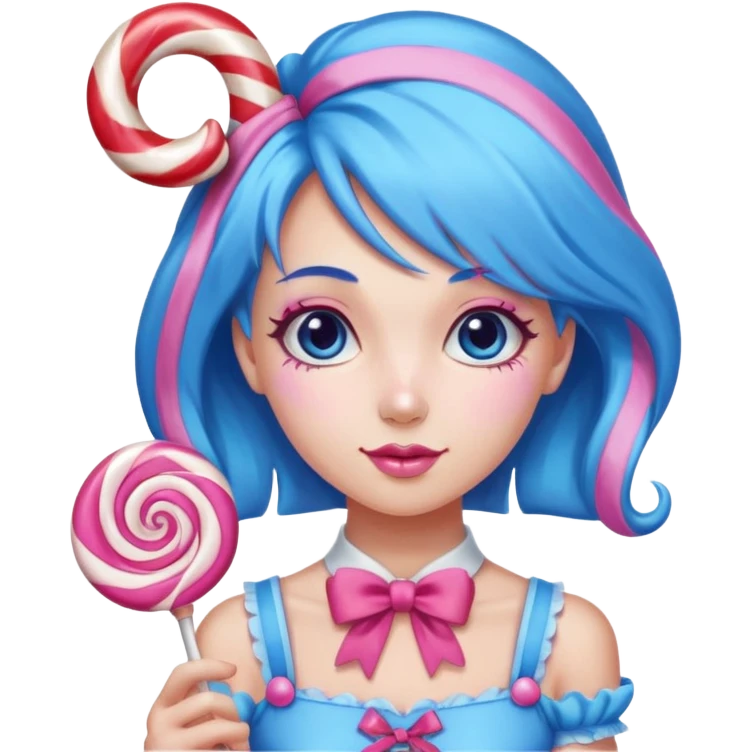 candy girl from candyland very long blue pink mixed candy hair with ribbon and no tattoo emoji
