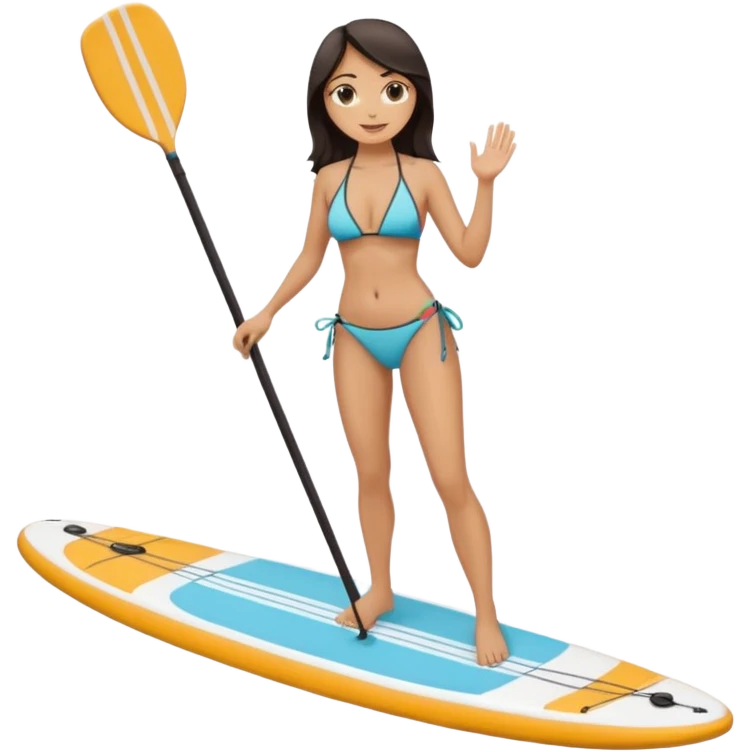 Dark haired white women on Standing paddle board in bikini emoji