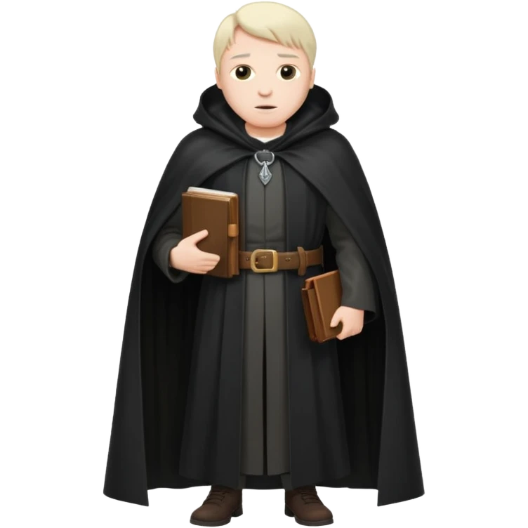 A wandering philosopher in a long black cloak with a book full height emoji