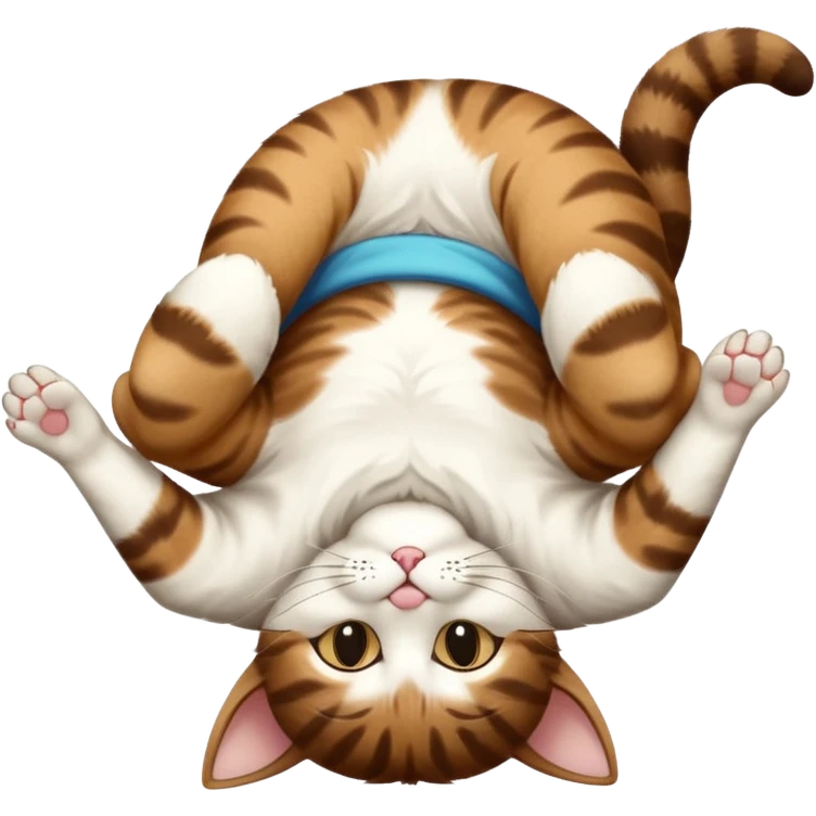 dark brown tabby and white cat in funny positions upside down with eyes closed emoji