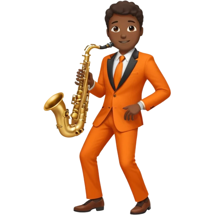 black man playing saxophone in orange suit full body emoji