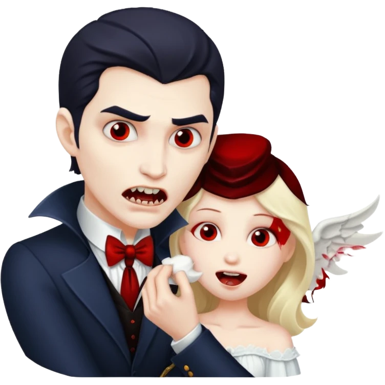 Vampire man biting angel woman emoji