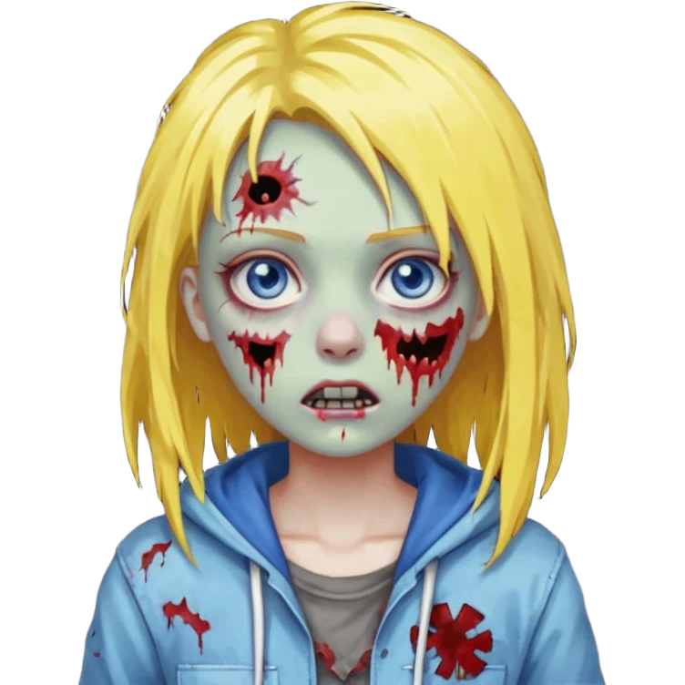 zombie girl yellow hair and blue eyes pixeled emoji