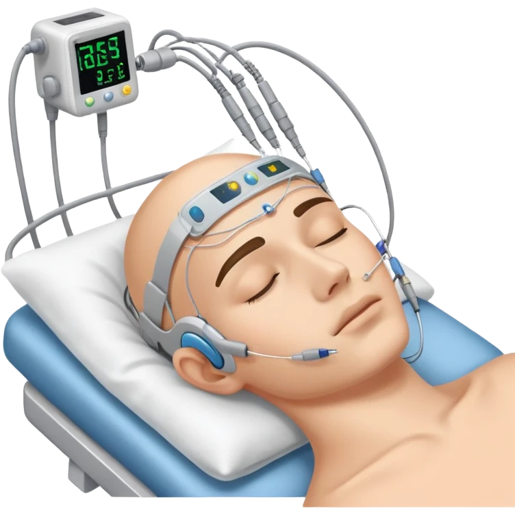 polysomnography sleep test with electrodes attached to head emoji