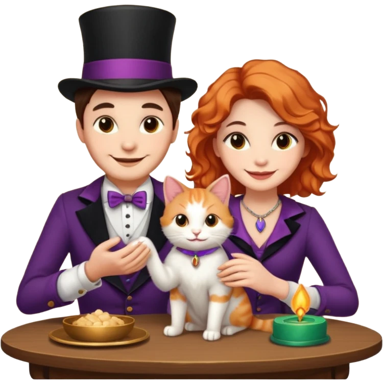 magician couple and their pet cat emoji
