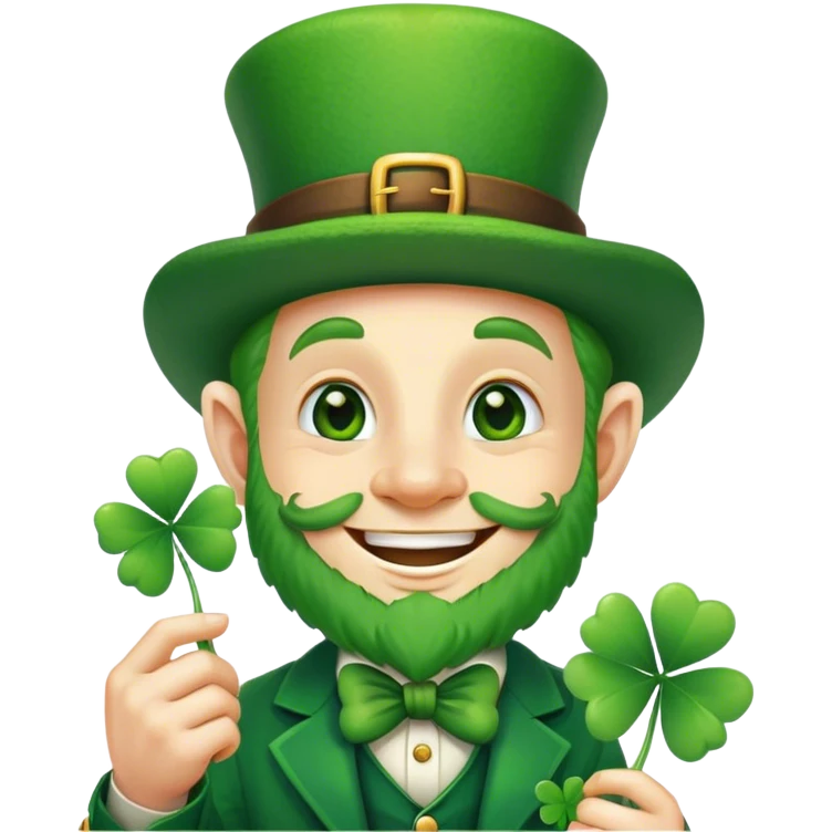 Four leaf clover and leprechaun smiling emoji