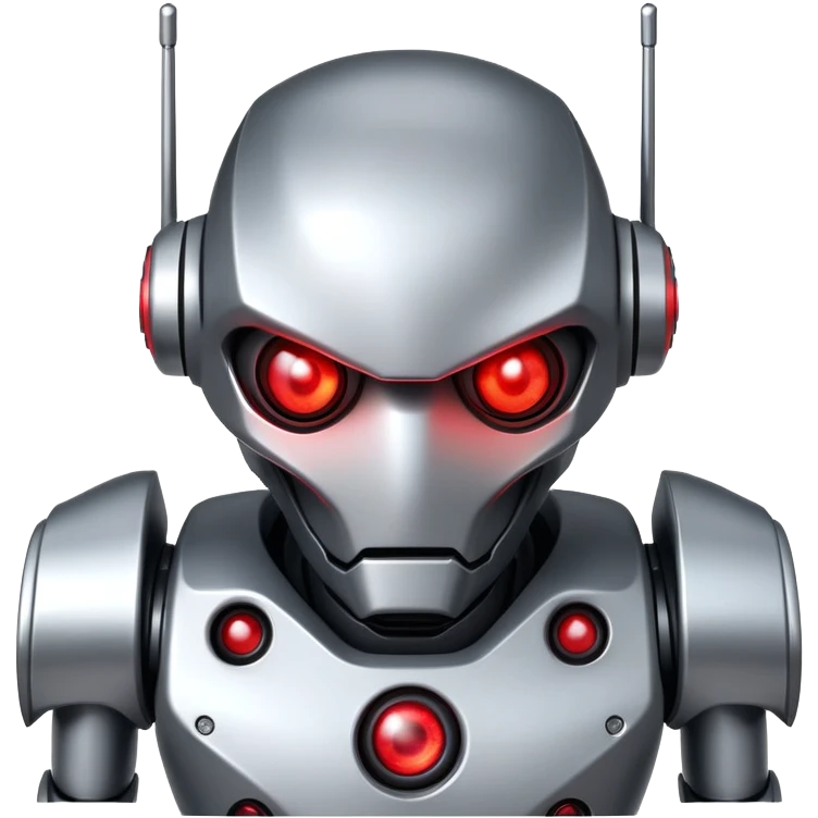 Menacing robot with glowing red eyes and sharp metallic features emoji