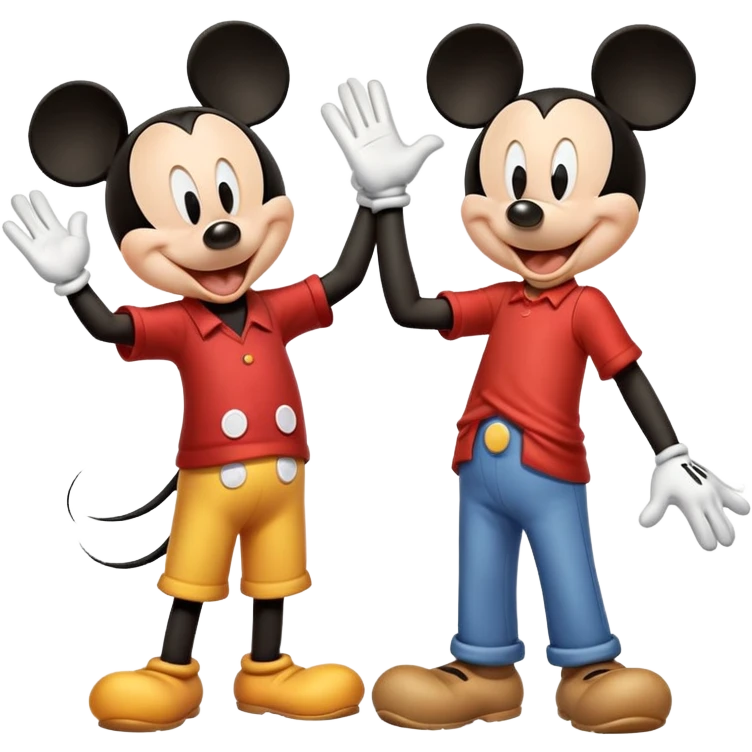 Goofy and Mickey Mouse giving each other a high five, joyful expressions emoji