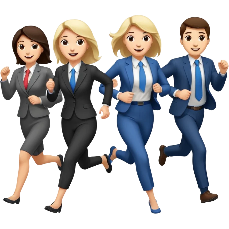 a female co-worker running and other co-workers chasing her emoji