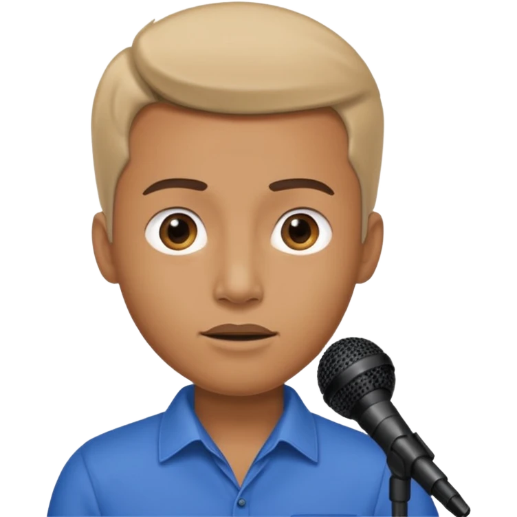 A man speaks into a microphone, and there is a prompter screen in front of him. emoji