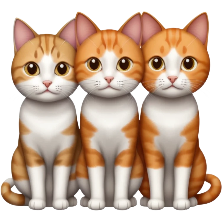 3 different coloured short haired cats including; a dark brown tabby and white cat, and a dark grey and white and a ginger and white emoji