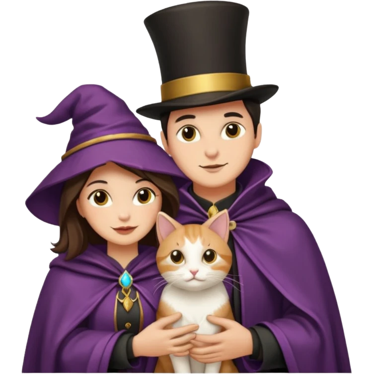 magician couple and their pet cat emoji