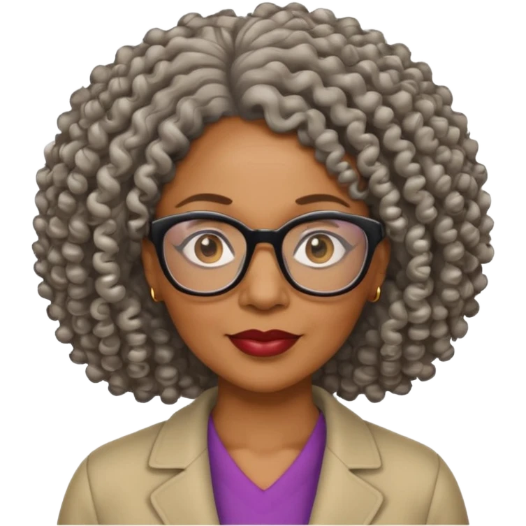 50 year old Black lady with curly hair and glasses emoji