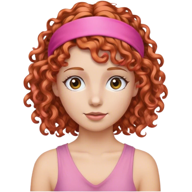 Copper Curly hair with pink headband  emoji