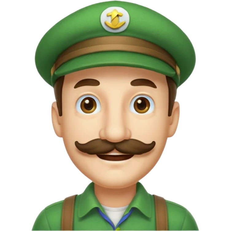 Luigi from Mario with green hat, mustache, cheerful expression emoji