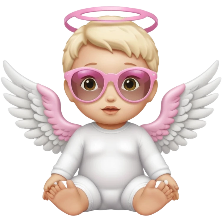 a baby animal with white angel wings and pink sunglasses on emoji