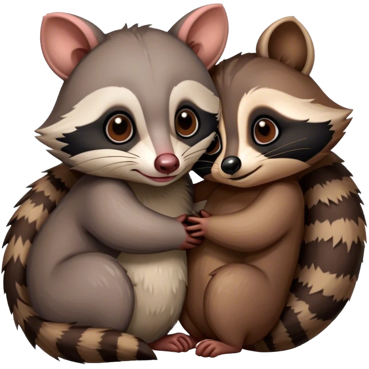 Possum and raccoon hugging emoji
