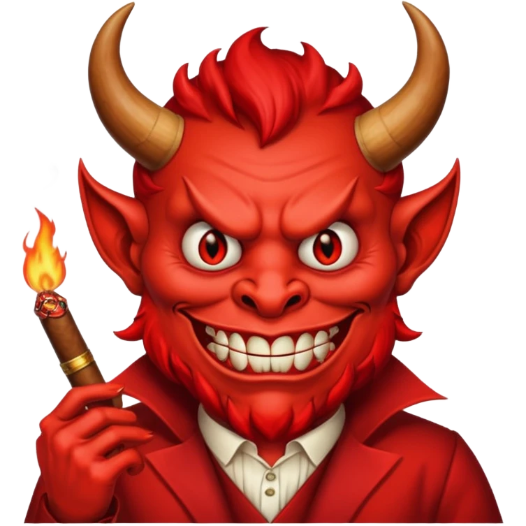 Diablito de cara roja con un cigarro emoji