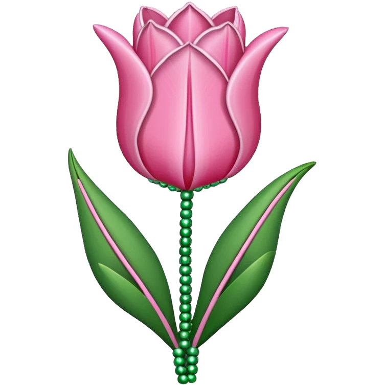 french beaded pink tulip flower with 2 leaves emoji