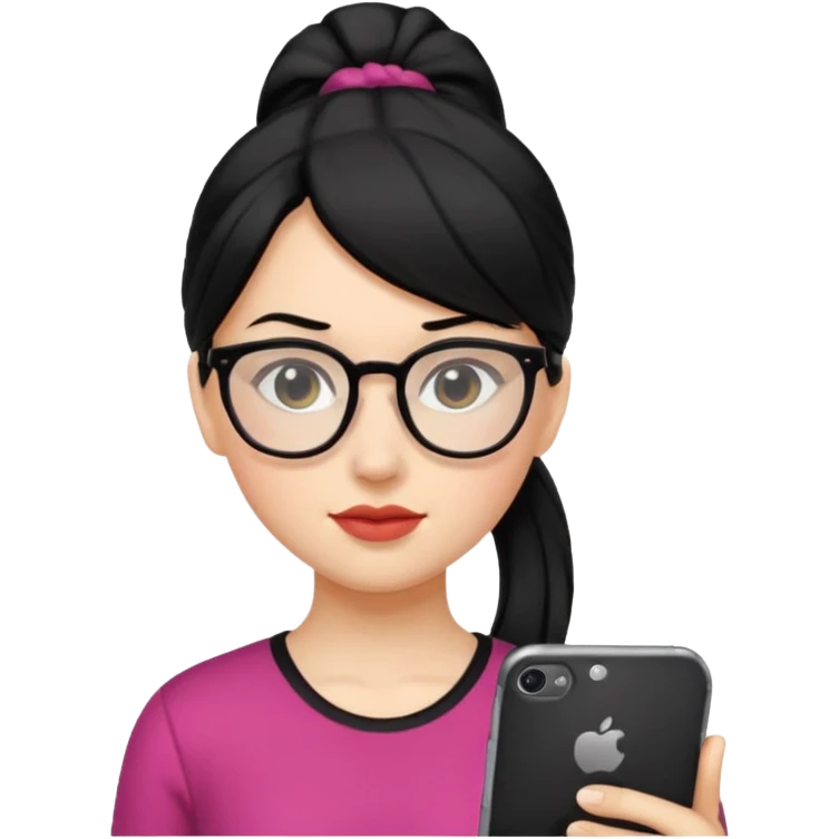 안경 쓰고있는 검은색 머리 한쪽만 포니테일하고 잇는 여자애를 그려줘 emoji