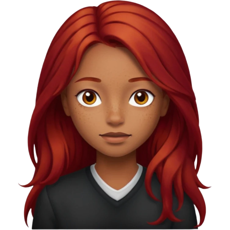 Girl with light brown skin and dark long red hair emoji