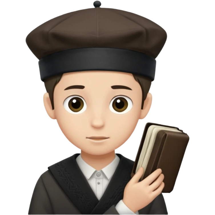 a boy with kippa and not a hat putting on tefillin emoji