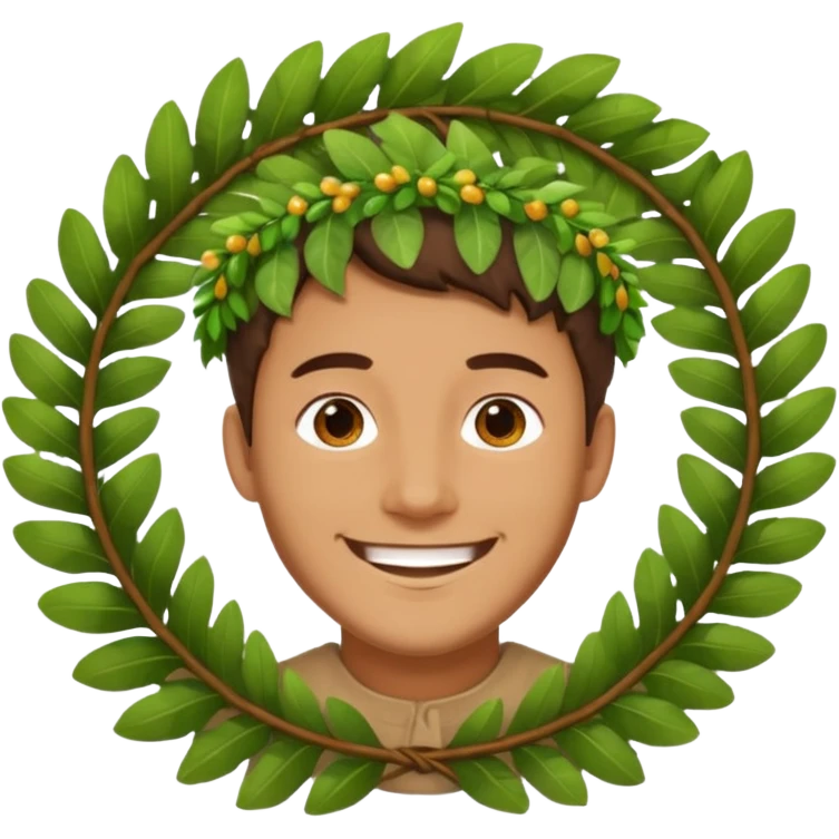 a man wearing a large leaf wreath emoji
