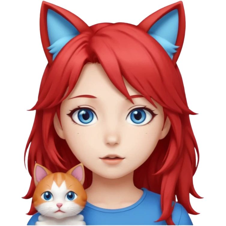 cute anime girl with cat ears, red blowing hair emoji