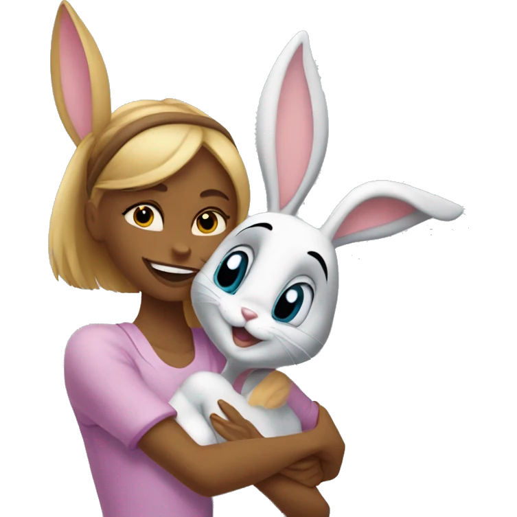Lola Bunny and Bugs Bunny hug emoji