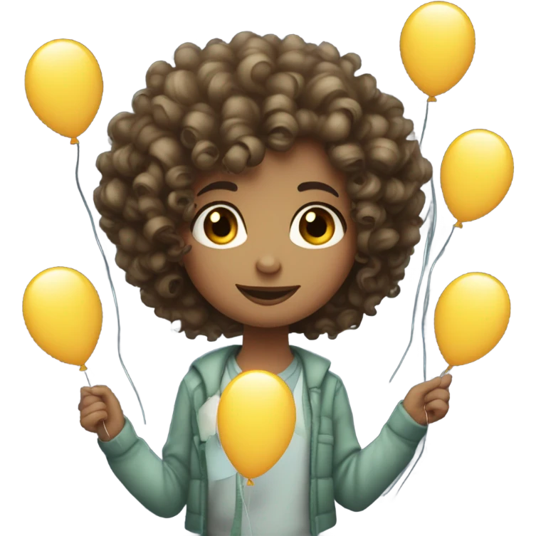 Curly haired girl holding a 2025 balloon  emoji
