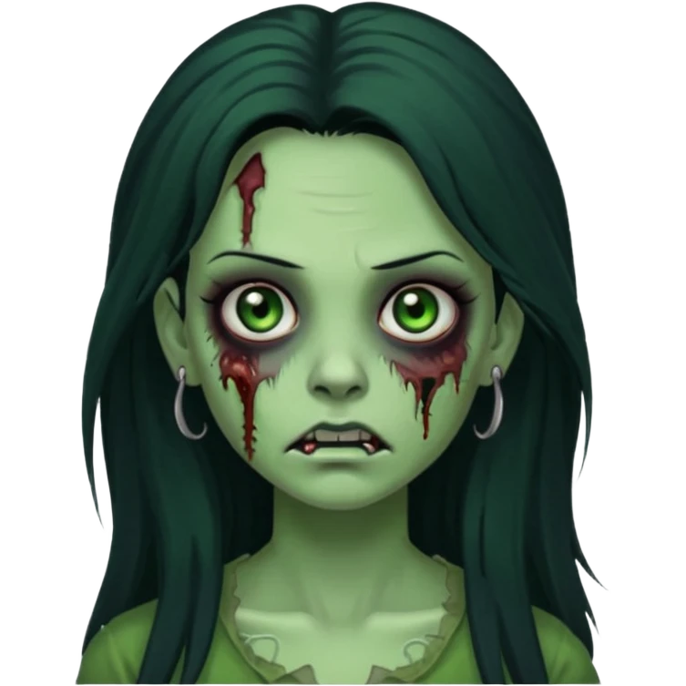 Zombie girl with a facial piercings long black hair green skin emoji