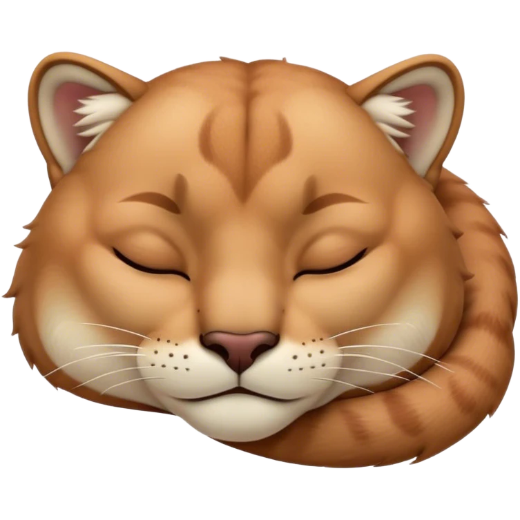 Meme-Worthy Cute Sleeping Cougar Portrait Emoji, Head resting peacefully with a contented smile, showcasing a lithe build and a luxuriously soft tawny Fur, eyes shut in a serene, restful nap, Simplified yet hilariously adorable features, highly detailed, glowing with a soft, drowsy light, high shine, relaxed and utterly lovable, stylized with an air of playful laziness, bright and heartwarming, soft glowing outline, capturing the essence of a comically sleepy cougar, so meme-worthy it feels like it could instantly become the next viral sensation of adorable slumber! emoji