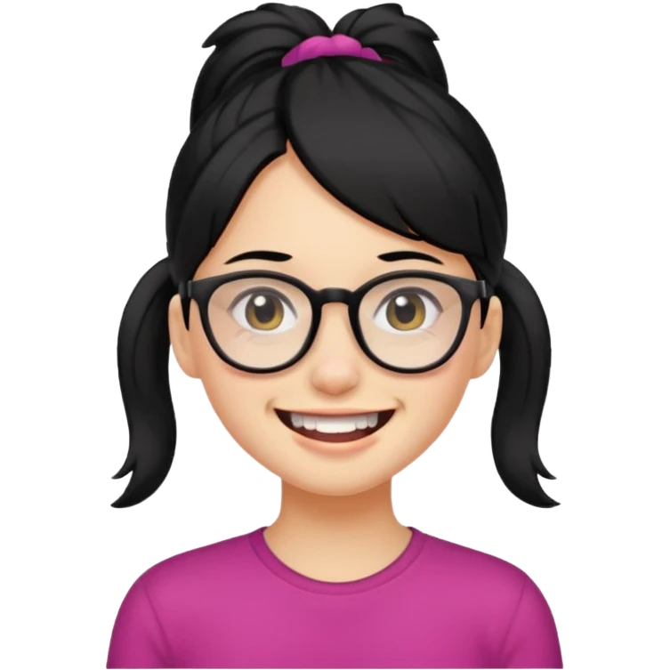 여자아이 하나로포니테일 검은머리 덧니+안경 피부 안좋음 emoji
