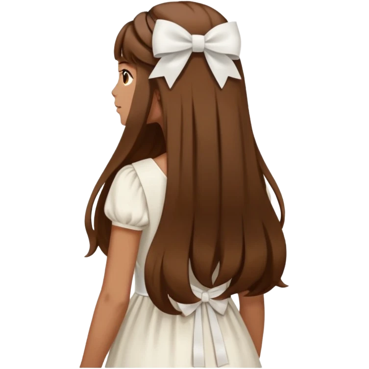 Brown long hairs with white bow from the back emoji